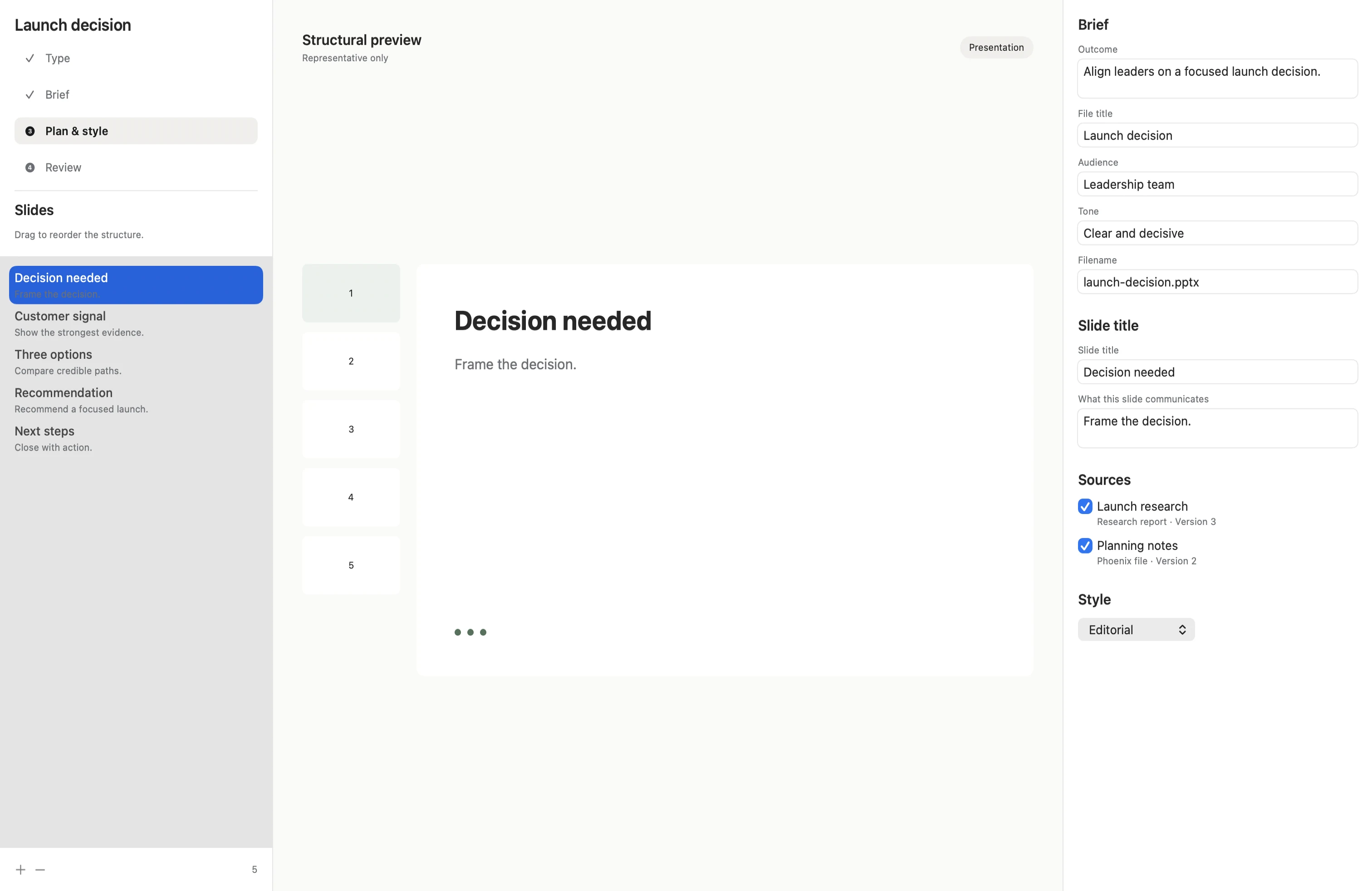 Neuron preparing a presentation from a reviewed plan